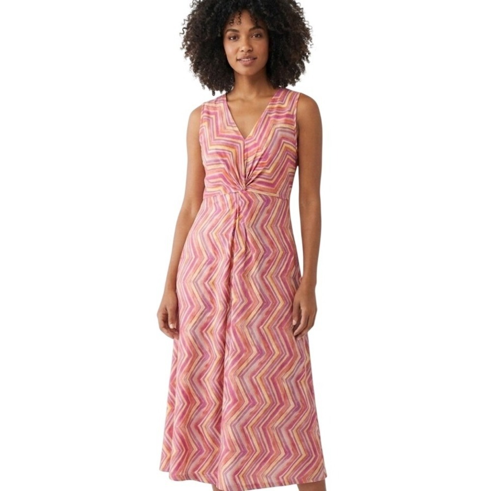 Soft Surroundings Maxi Dress‎ Womens PL Pink Chevron Relaxed Elegance Boho Chic